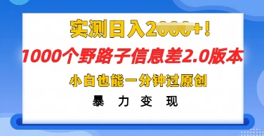 2025抖音1000个野路子信息差最新玩法，一分钟过原创，暴力变现月入几k-网创在线