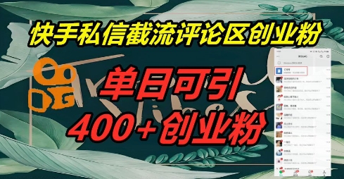 快手私信截流创业粉，一天引流400+-网创在线