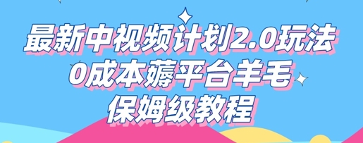 最新中视频计划2.0玩法，0成本薅平台羊毛，保姆级教程-网创在线