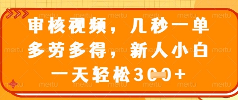 最新审核视频，几秒一单，多劳多得，新人小白一天轻松3张【揭秘】-网创在线