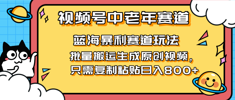 （14314期）2025视频号中老年短视频蓝海暴利风口！复制粘贴搬运视频单日赚800+，无...-网创在线