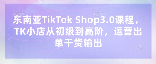 东南亚TikTok Shop3.0课程,TK小店从初级到高阶,运营出单干货输出-网创在线