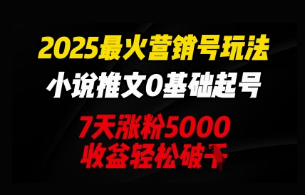 2025最火营销号玩法:小说推文0基础起号,7天涨粉5000,收益轻松破k-网创在线