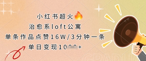 小红书超火的治愈系loft公寓，单条作品点赞16W，3分钟一条，单日变现数张-网创在线